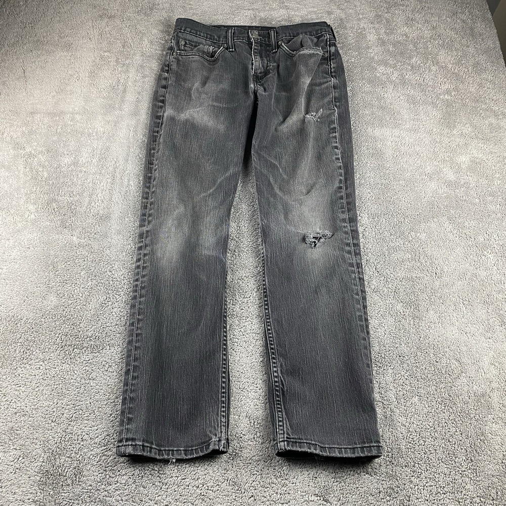 Levis 514 Straight Jeans Mens 29x27 Gray Low Rise Distressed